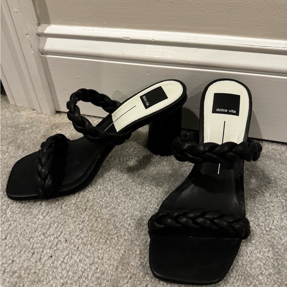 Dolce Vita Black Heeled Mules with Braided Strap